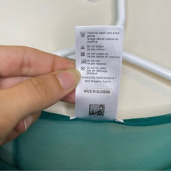 WOLFORD Sheer Tulle Mesh Short Sleeve T-Shirt Blouse Dark Jade Green Sz Small - Picture 11 of 11